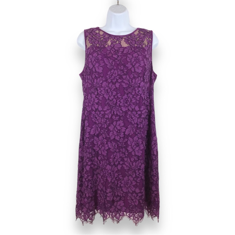 Lauren Ralph Lauren Purple Lace Sleeveless Midi Dress